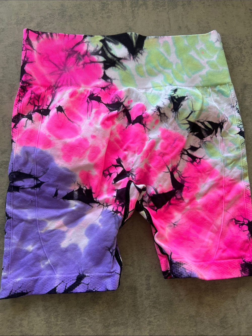 SHEIN Neon Tie-Dye Bike Shorts - Pink, Purple, Black, Green